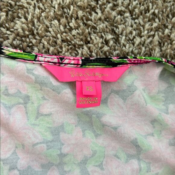 Lilly Pulitzer Kessler Lil Lilly Onyx Pink Green Floral Ruffle Wrap Dress XS - Picture 7 of 11